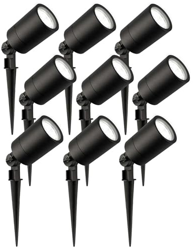 Ledvion 9er Set Gartenstrahler mit Erdspieß IP65 1W 6500K GU10 dimmbar | Fuer Garten Terrasse Einfahrt Wege Beete und dekorative Aussenbeleuchtung