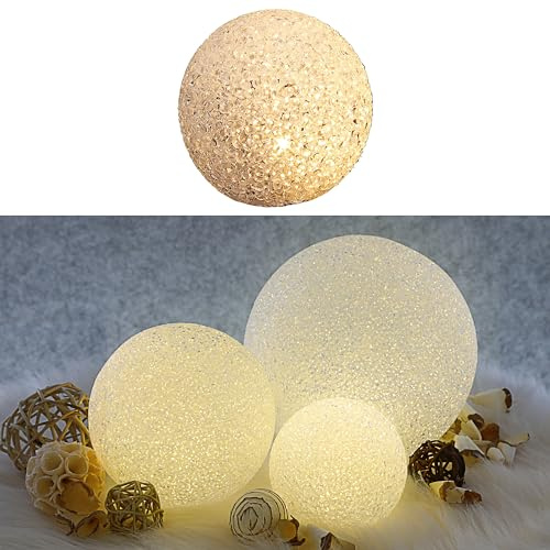 Cepewa LED Dekokugel │ Kunststoff Metall Ø10cm weiß batteriebetrieben │ Stimmungslicht Gartendeko Crinkledesign (1 x LED Kugel Ø10cm)