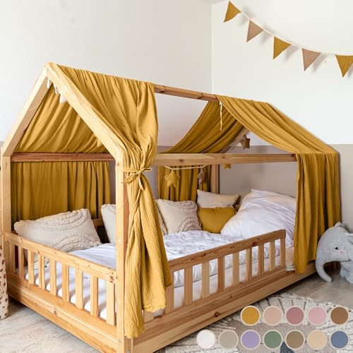 lilimaus Hausbett Himmel [in 12 Farben] Betthimmel Hausbett aus 100% Baumwolle Musselin - Stoffhimmel für Hausbett Deko Mädchen & Jungen - Himmel für Hausbett Kinder - Bett Vorhang Kinderbett | Baumwolle Musselin - Stoffhimmel für Hausbett Deko Mädchen & Jungen - Himmel für Hausbett Kinder - Bett Vorhang Kinderbett