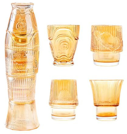 HOUSN 4 Tassen Set Faltbare Glastasse Koi-Fischtasse Wassertasse Trinktasse Teetasse Kaffeetasse Trinkgläser Dekorative Hausverzierung Glasthumbler für Cocktails, Saft,1