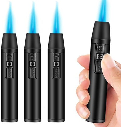 3 mecheros de varilla de gas rellenables, encendedor de llama de chorro largo de 11 cm, encendedor eléctrico resistente al viento para velas, cocina, camping, barbacoa, chimenea, regalos para hombres