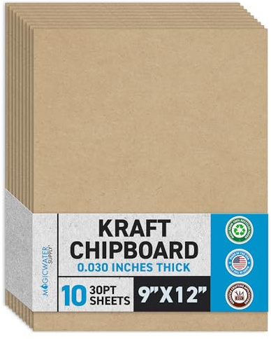 MagicWater Chipboard Sheet - 9x12 inch - 30 pt - 0.030 Thick - 10 Pack | For DIY Projects, Heavy Duty Kraft, Paperboard for Scrapbooking, Books, Picture Frame Backing, Art Projects & Crafts