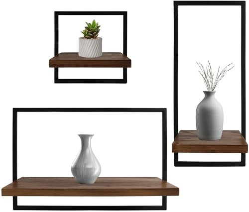 KW KASTWOOD - estanteria Pared - baldas Recortadas - Juego de 3 baldas flotantes Pared para Cocina, Salon, baño, Dormitorio con Montaje Oculto - estantes de Madera - Estante