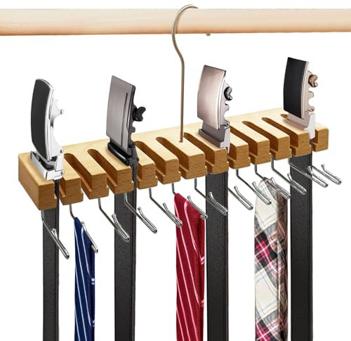 HeDaKang Kleiderschrank Organizer Krawatten Aufbewahrung - Gürtelhalter Kleiderschrank Hat Kleiderbügel Holz Krawattenhalter Wardrobe Platzsparende Kleideraufbewahrung Gürtelaufhänger für Schrank