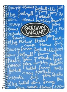 Ocean's Wave - 4er-Pack Schulhefte A4 mit festem Einband, Blattformat mit 80 Blatt, 90 g, A4-Notizbuch mit 4 x 4 kariertem Rand, schwarzer Metallspirale, dunkelblau