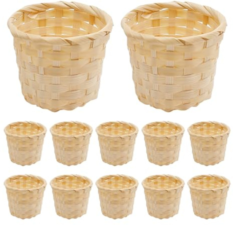 MDEOOSKY 12pcs Mini Woven Bamboo Basket Desktop Clutter Little Baskets Organiser 2.2 x 2.9Inch Small Wicker Baskets for Home Office Table Party Favors Crafts Decoration