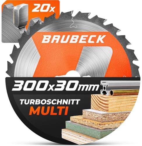 BAUBECK Kreissägeblatt 300x30 mm 3,2 mm – Sägeblatt für Holz & Aluminium Zuschnitt, 20 Zähne, kompatibel mit Kapp- & Tischkreissägen, Kappsägeblatt 300 mm