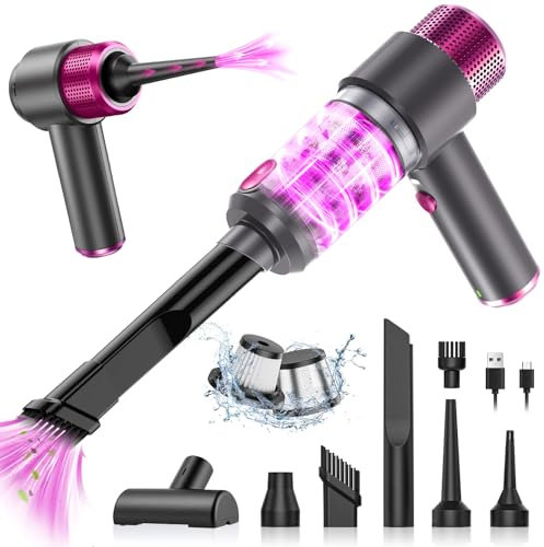 Anluomania Mini Aspirador de Mano Potente, 4 en 1 Aspirador Coche Potente 6500Pa, Aspiradora de Mano Sin Cable, Aspirador Mano Potente, Recargable, para Coche, Hogar Y Limpieza De Pelo De Mascota