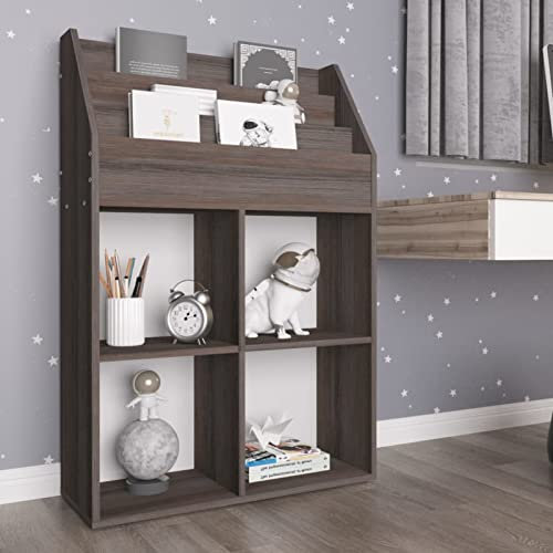 Homgoday Zeitungsständer für Kinder, aus Holz, Grau und Sonoma, 71 x 30 x 114 cm