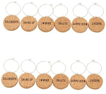 Amosfun 12pcs Wine Charm for Glasses Cork Drink Marker Shape Drink Markers for Parties