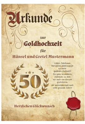 TypeStoff Personalisierbare Urkunde in Elefantenhaut-Optik zur Gold-Hochzeit, Namen personalisierbar, Geschenk zum Ehrentag - PU-01478