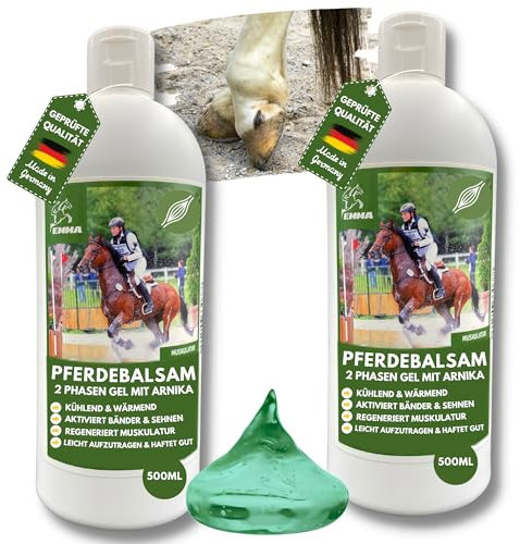 Balsamo per cavalli rinfrescante + riscaldante, 2 in 1, 2 x 500 ml, gel rinfrescante con unguento di arnica, extra forte, tendini, unguento refrigerante e unguento termico, unguento per cavalli e cani