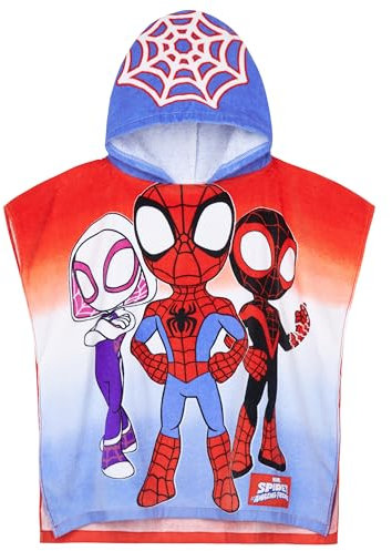 Get Trend Marvel Spidey Toalla Playa con Capucha Toalla Poncho Niño Niña Piscina Playa Poncho Toallas Baño Algodon Absorbente (Spidey Azul/Rojo , 4-9 Años)
