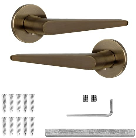 Decoranddecor Antique Brass Door Handles Internal Door Handles Round Rose | CE Marked, solid aluminium, built to last, Interior Door Handles, fits 35-45 mm doors, Terra Range