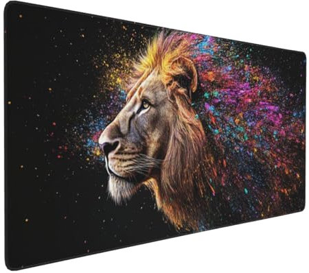 Gaming Mauspad XXL Löwe Mousepad 1000x500x4mm Tier Verlängertes Mauspad Schreibtischauflage,Genähte Kanten Mauspad,Verbessert Präzision und Geschwindigkeit Wasserdicht Geeignet für Büro und Spiele