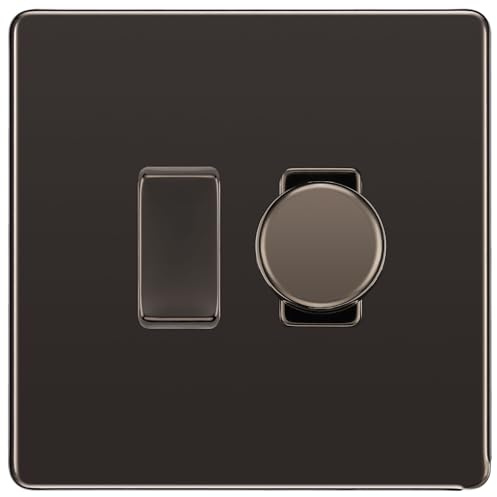 BG Black Nickel Screwless 2 Gang Switch 1x Trailing Edge LED Dimmer 1x 2 Way