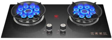73cm Gas Stove,Gas Cooktop 2 Burners,kitchen Counter Top Stove,Tempered Glass Cast Iron Pot Rack,with Flameout Protection,for Home Kitchen(LPG)