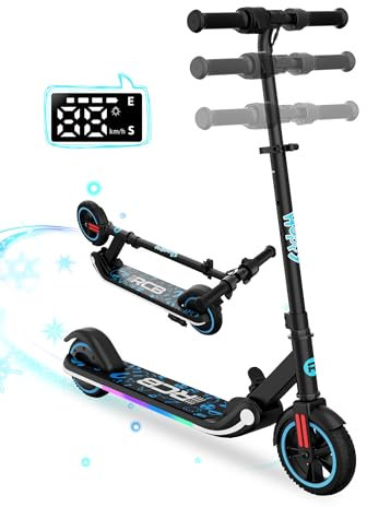 RCB Trottinette électrique Enfant 6-12 Ans, Moteur 150W - Max 16Km/h - Lumière Arc-en-Ciel - Pliable - Affichage LED - Vitesse et Hauteur Réglables, Cadeau pour Enfants et Adolescents