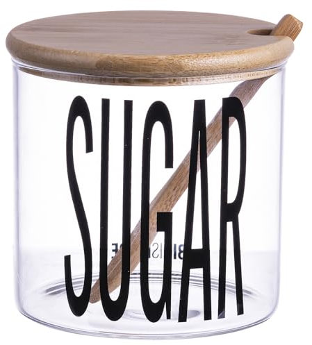 Villa d'Este Home Tivoli Zuccheriera 500 ml in vetro, coperchio e cucchiaino in bambù, trasparente, Bigismore