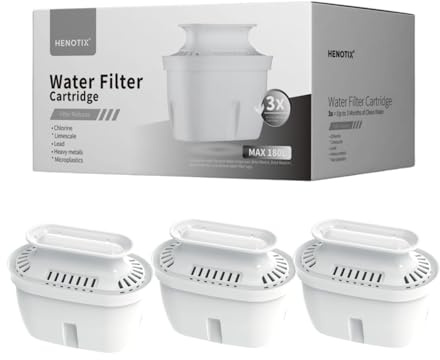 Henotix Water Filter Cartridge – 3-Pack, Universal Fit for Water Jugs & HX2 Dispenser, Multi-Stage Filtration, Reduces Limescale, Chlorine, Lead, Microplastics – CE & RoHS Certified
