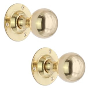 Infinity Decor Pair of Victorian Solid Brass Ball Mortice Door Knobs in Polished Brass Finish 45mm – Round Pull Handles Set for Internal and External Doors