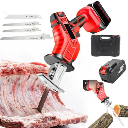 Sierra Eléctrica Para Huesos De Mano: Funciona Con Batería De Litio De 6,0 Ah, Luz LED + 4 Hojas De Sierra, Para Huesos, Carne, Madera, Metal Y Plástico