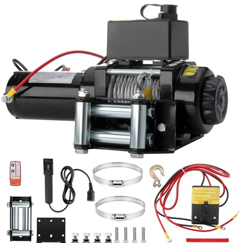 ISINEVER Elektrische seilwinde 12V 1360 kg / 3000lbs, Motorwinde Seilzug Elektrowinde 1kW Motor, mit Stahlseil, Funk & Kabel Fernbedienung, Wasserdicht, Seilfenster, für SUV, Offroad, LKW, Anhänger