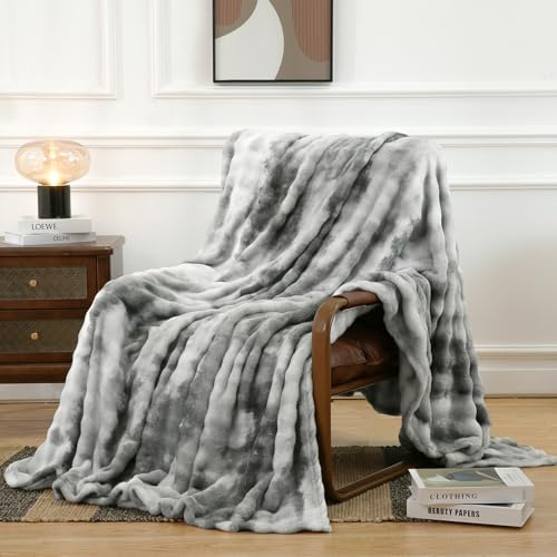 Guchuang Bedding Grey Tie-Dye Fleece Throw Blanket 150x200cm, Plush Fuzzy All-Season Decorative Blanket for Couch, Bed & Travel, Soft Cozy Throw for Home Decor, Gift Giving