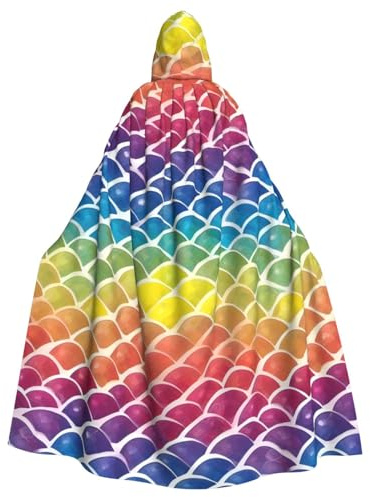 SXOOGE Rainbow Fish Scale Unisex Cosplay Costume Halloween Hooded Cape Cloak for Party Dress Up Full-Length Uniform Robe
