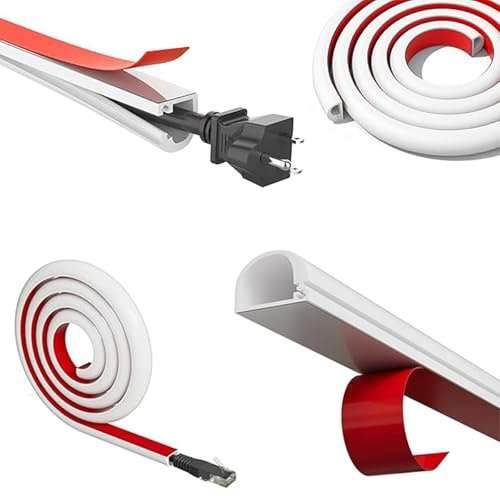 Mini goulotte de câble blanche auto-adhésive pour cacher les fils, 14 x 10 mm, mini goulotte semi-circulaire à ouverture latérale blanche, gaine flexible pour fils sur mur et sol (4 m)