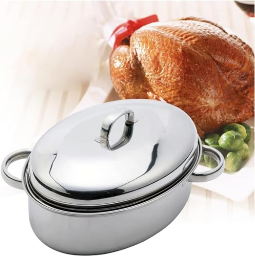 JYBNBBE Stainless Steel Oval Lidded Roasting Pan with High Dome: Extra Large Cookware for Meat, Fish, Vegetables, Compatible with Gas and Induction Stove