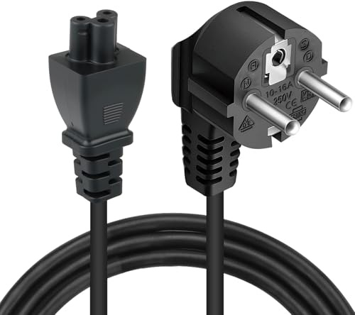16A C5 Kabel 3 Polig, Stromkabel Mit Schutzkontakt Stecker Typ F, CEE 7/4, 90° Gewinkelt Auf IEC C5 Buchse, Laptop Netzkabel für Notebook Monitor TV 1.5 Meter Kleeblattkupplung Schwarz