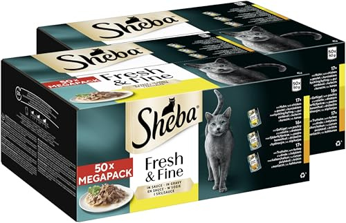 SHEBA® Portionsbeutel Multipack Fresh & Fine in Sauce mit Huhn, mit Geflügel, mit Truthahn 2 x 50 x 50g