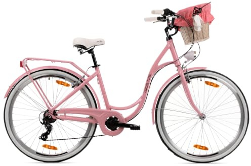 Goetze Mood Alu Damenrad 28 Zoll, 7-Gang mit Korb | Aluminiumrahmen, Tiefeinstieg, Shimano-Antrieb, V-Brakes, LED-Beleuchtung, Reflektoren, Gepäckträger, Korb