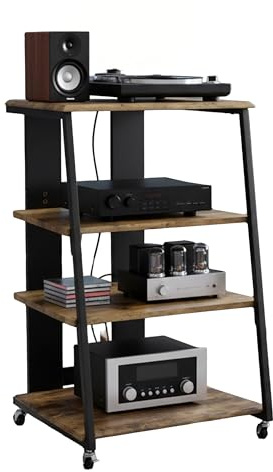 Relaxdays HiFi Rack, 4 Ripiani per Giradischi, in Ferro e MDF, 78x61x52 cm, multimediale