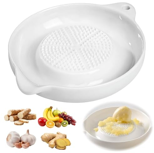 Garlic Grater Plate, Ginger Garlic Grater Ceramic Food Grinder Porcelain Ginger Grater for Ginger, Garlic, Onion, Cheese, Lemon, Chocolate, Vegetables and Fruits for Kitchen (White)