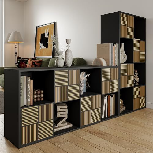 FOERPL Würfelregal Bücherschrank mit 8 Fächer, Schwarz Bücherregal Raumteiler Regal für Wohnzimmer,Büro,Kinderzimmer, MDF Holz,Horizontal oder Vertikal