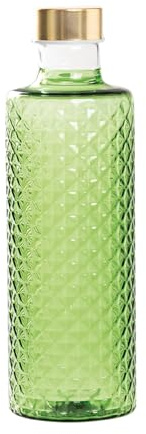 Zafferano Isolano Borraccia in vetro borosilicato, realizzata a mano, leggera e robusta, design a diamante, con 2 tappi, colore verde mela