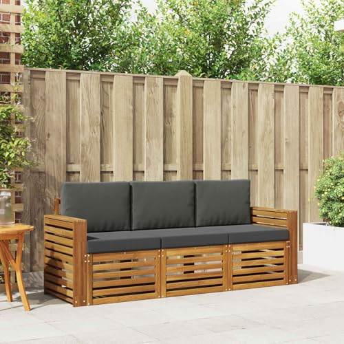 Ziaphsol Sofagarnitur 3-teiliges Möbelset aus massivem Akazienholz in Natur und Anthrazit mit Sitzgruppe, Couchgarnitur und Lounge für Terrasse, Garten und Wohnzimmer