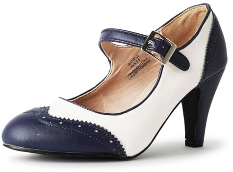 J. Adams Kym Mary Jane Shoes Women Oxford Pumps - Cute Low Kitten High Heels - Retro Vintage Shoes for Women 1950s Mary Janes Round Toe Shoe with Ankle Strap