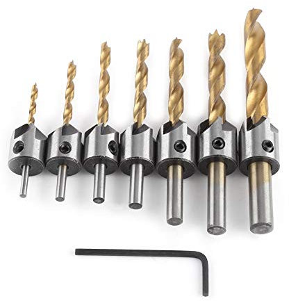 Wytino Fraise à chanfreiner, Acier Foret à Fraiser menuiserie pour Le Travail du Bois Outil de sondage ennuyeux, Manche Rond avec clé hexagonale(（3-10mm）)