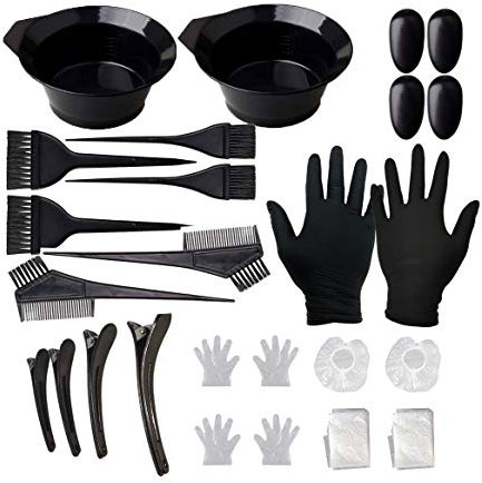 BuxiuGK 24 Stück Haarfärbepinsel Set,Haare Färben Pinsel,Haartönung Schale,Haarfärbekap,Friseur-Clips,Ohrabdeckung,Handschuh für DIY Beauty Salon und Zuhause