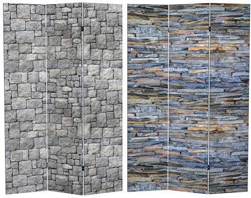 Red Lantern 6 ft. Tall Double Sided Medieval Stone Canvas Room Divider 3 Panel Freestanding Folding Privacy Screen, Partition, and Separator for Modern and Contemporary Bedroom, Home Office, Studio
