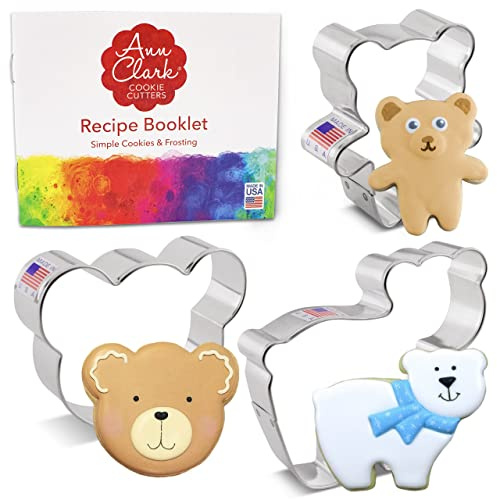 Ann Clark Bear Cookie Cutters 3-Pc. Set (7cm, 8.9cm, 8.9cm) Made in USA | Includes: Small Teddy Bear, Bear Face, Cute Polar Bear, America's Largest Cookie Cutter Maker, Food-Safe American Steel