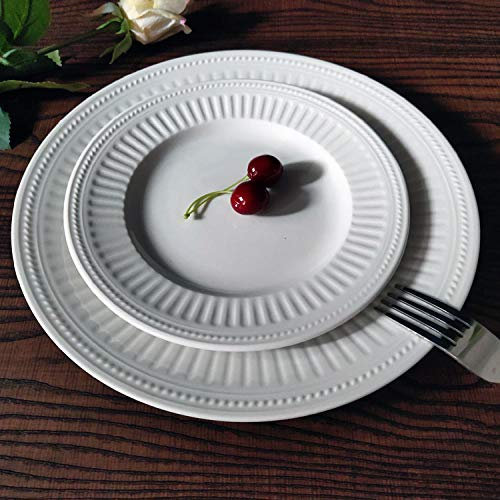 LMMJYF Vaisselle Occidentale en Porcelaine Bleue et Blanche Vaisselle ménagère Bols et Assiettes Tasses à café et soucoupes Service à thé-Assiette Plate 2 pièces en Relief Blanc