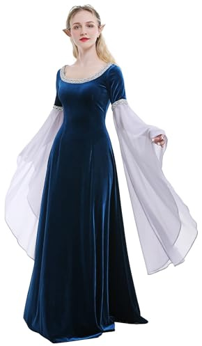 daizbella Medieval Renaissance Costume Dress Handmade Historical Retro Dress Velvet Gown with Chiffon Sleeves