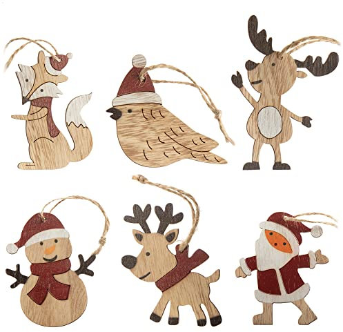 COM-FOUR® 6x Set Ciondoli in Legno per Decorazioni per Alberi di Natale - Decorazioni per Alberi di Natale per Decorare - Decorazioni per Alberi di Natale in 6 Disegni Natalizi