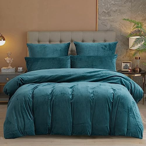 Damier Warme Flanell Winter Bettwäsche 135x200cm Türkis Petrol Cashmere Touch Plüsch Bettwäsche Set 2 Teilig mit Reißverschluss und Kopfkissenbezug 80 x 80 cm