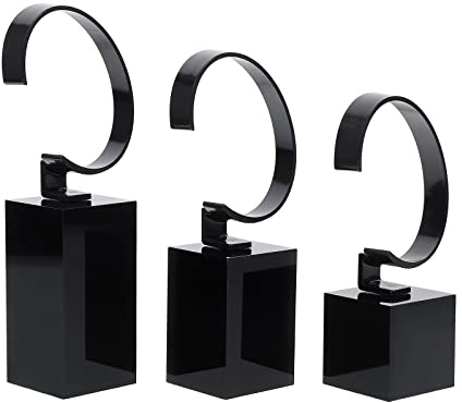 UKCOCO 3 Stück Schmuckhalter aus Acryl für Uhr und Handschmuck Schwarz | Kratzfeste Oberfläche, für Zuhause und Büro, Stilvolle Aufbewahrung mit Klarer Präsentation