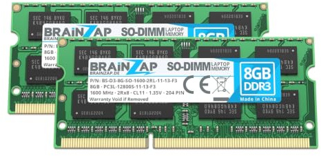 BRAINZAP Memoria RAM DDR3 SO-DIMM PC3L-12800S-11-13-F3 2Rx8 1600 MHz 1,35 V CL11 (16 GB, 16 GB (2 módulos de 8 GB)